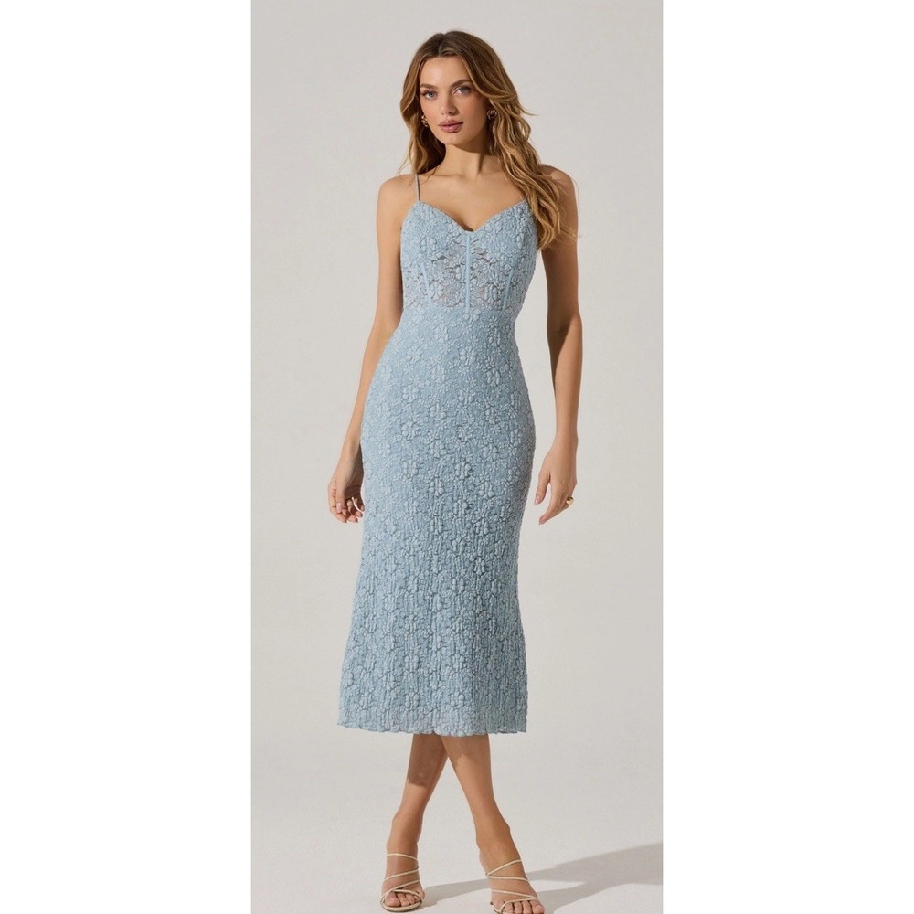 Astr Light Blue Lace Midi Dress